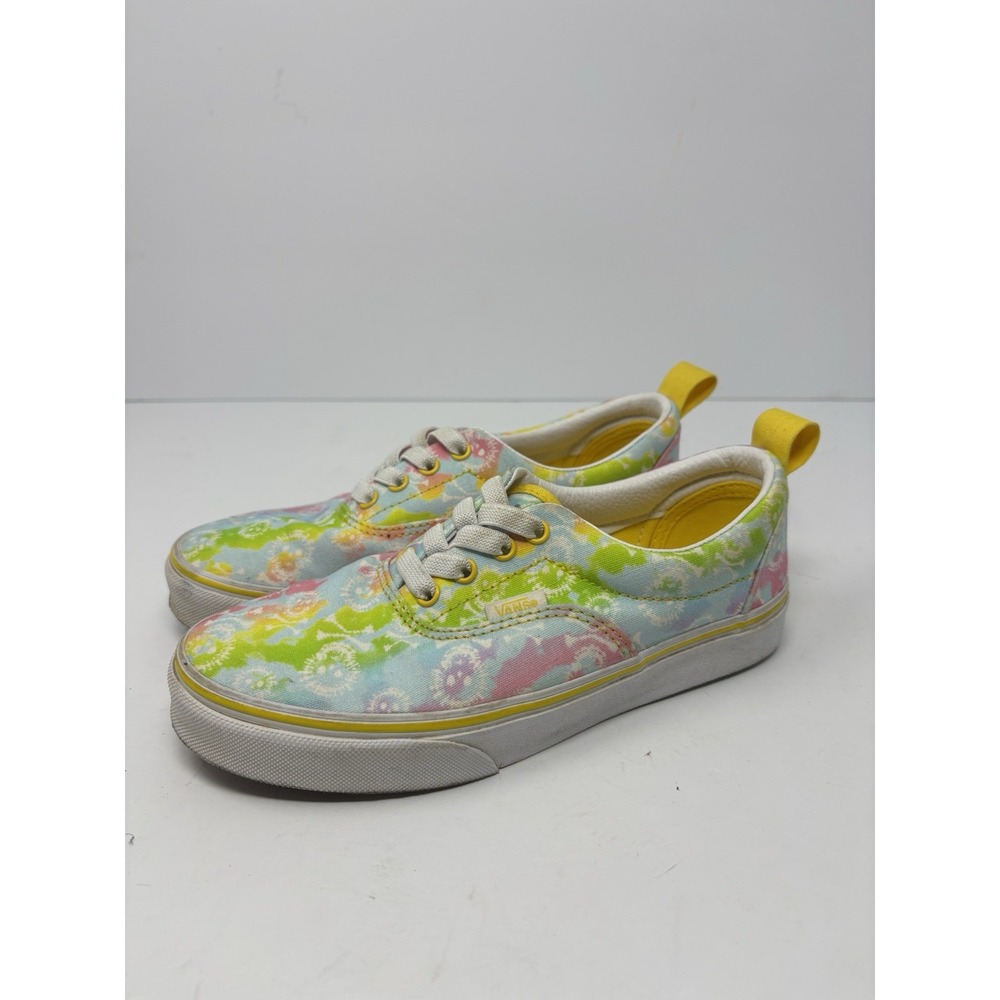 VANS Era Kids Girl's Sz 3 Shoes Elastic Lace Tie Dye Skulls Cyber Tie Dye Yellow